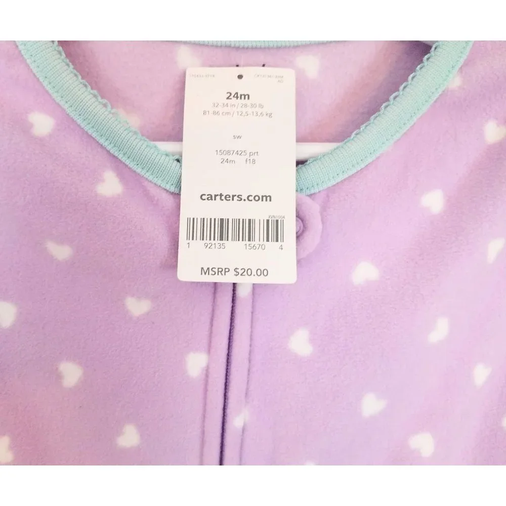 CARTER'S Lavender & White 1 Piece Holiday Footie Pajamas NWT Infant Girl's 24 M